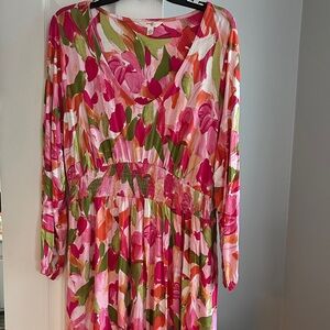 Terra and Sky 1X Floral Long Sleeve Dress